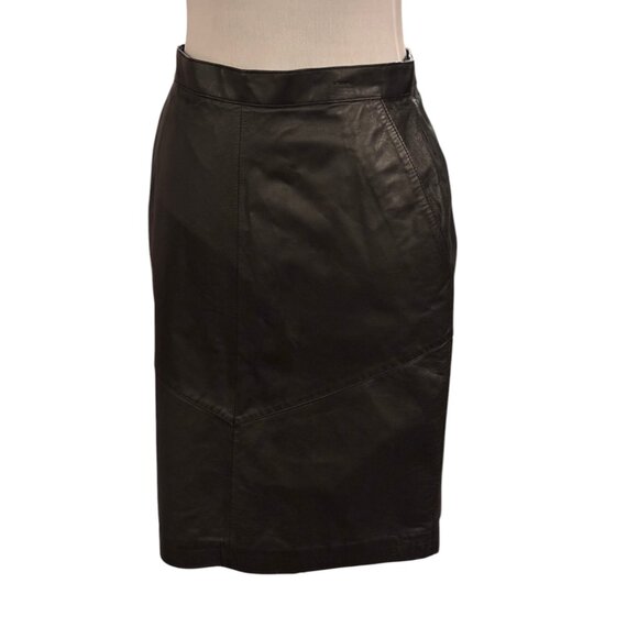 Evan Davies Vintage Leather Skirt pencil Petite 80s 90s black high waist 10P - Picture 7 of 14